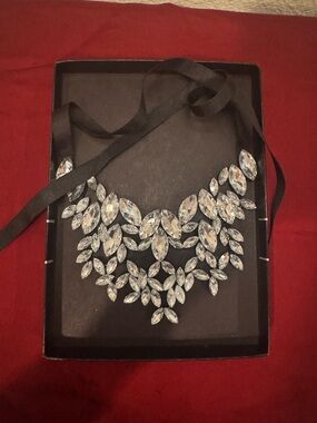 Crystal Statement Necklace - Clear Rhinestone Bib Necklace